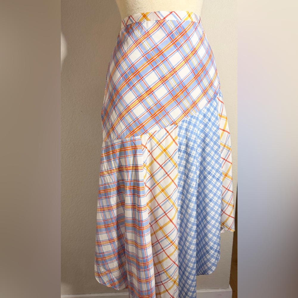 Veronica Beard asymmetrical silk skirt Stellon mixed plaid prints Sz 12. - Picture 3 of 9